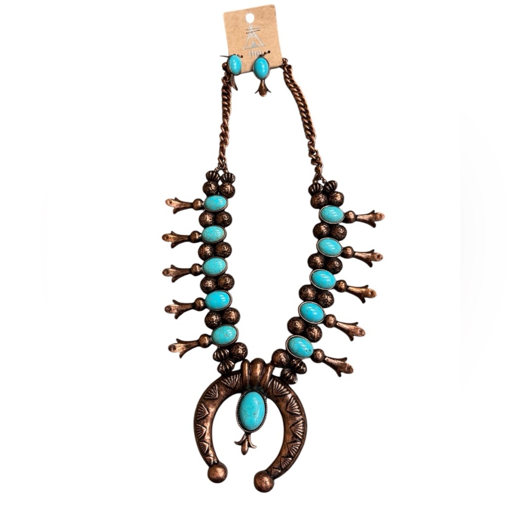 Boho Copper Squash Blossom Necklace Set
